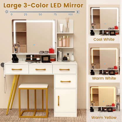 Vanity Set With Mirror, Lights, Adjustable Brightness, White Makeup Vanities at Gallery Canada
