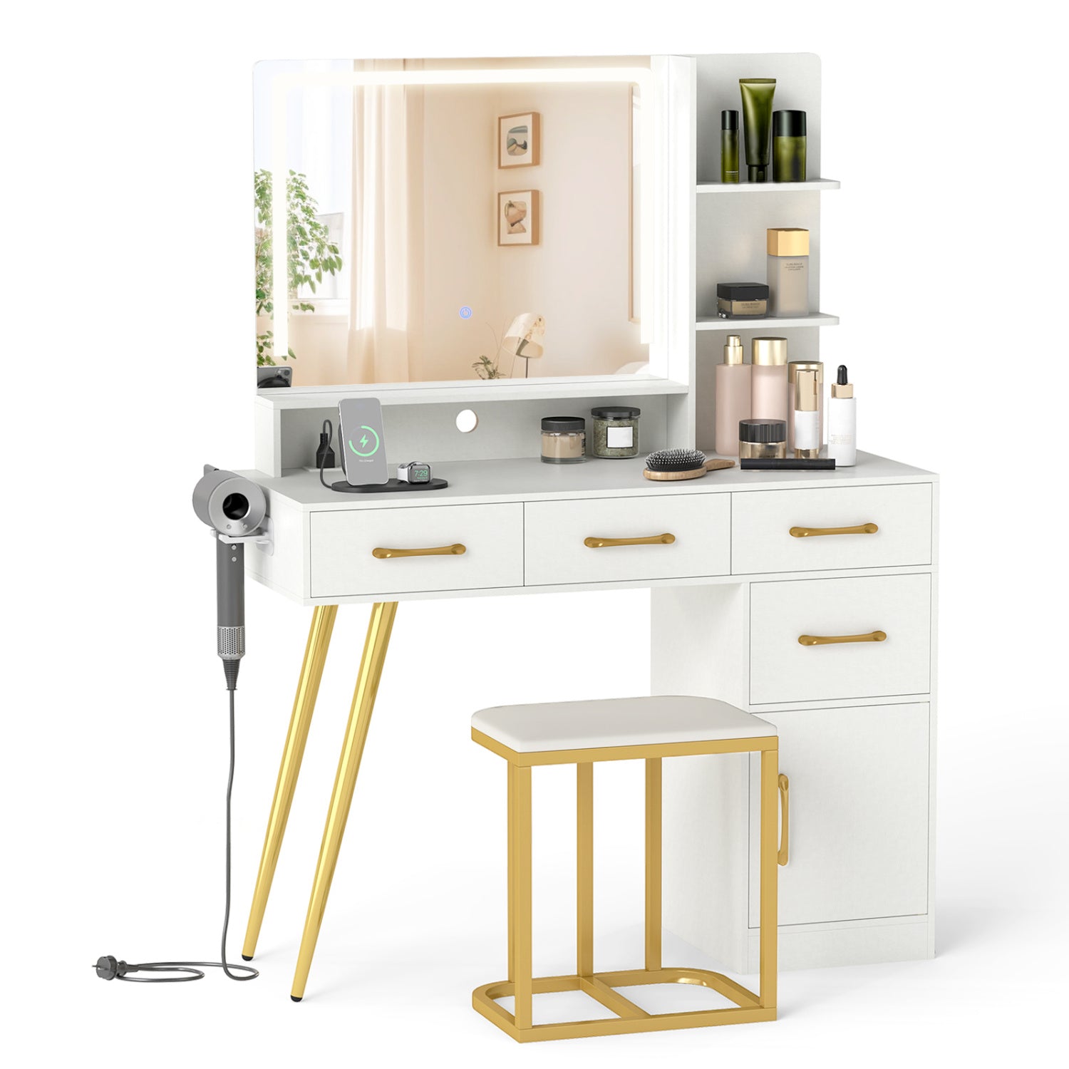 Vanity Set With Mirror, Lights, Adjustable Brightness, White Makeup Vanities White at Gallery Canada