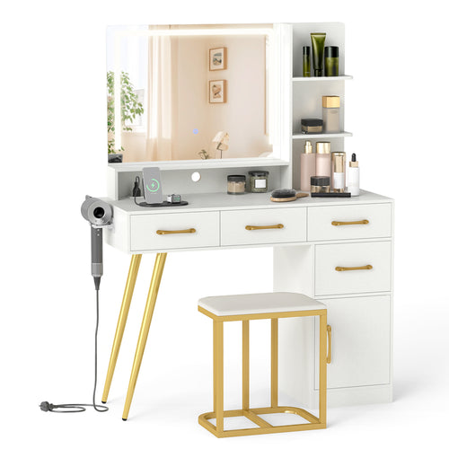 Vanity Set With Mirror, Lights, Adjustable Brightness, White