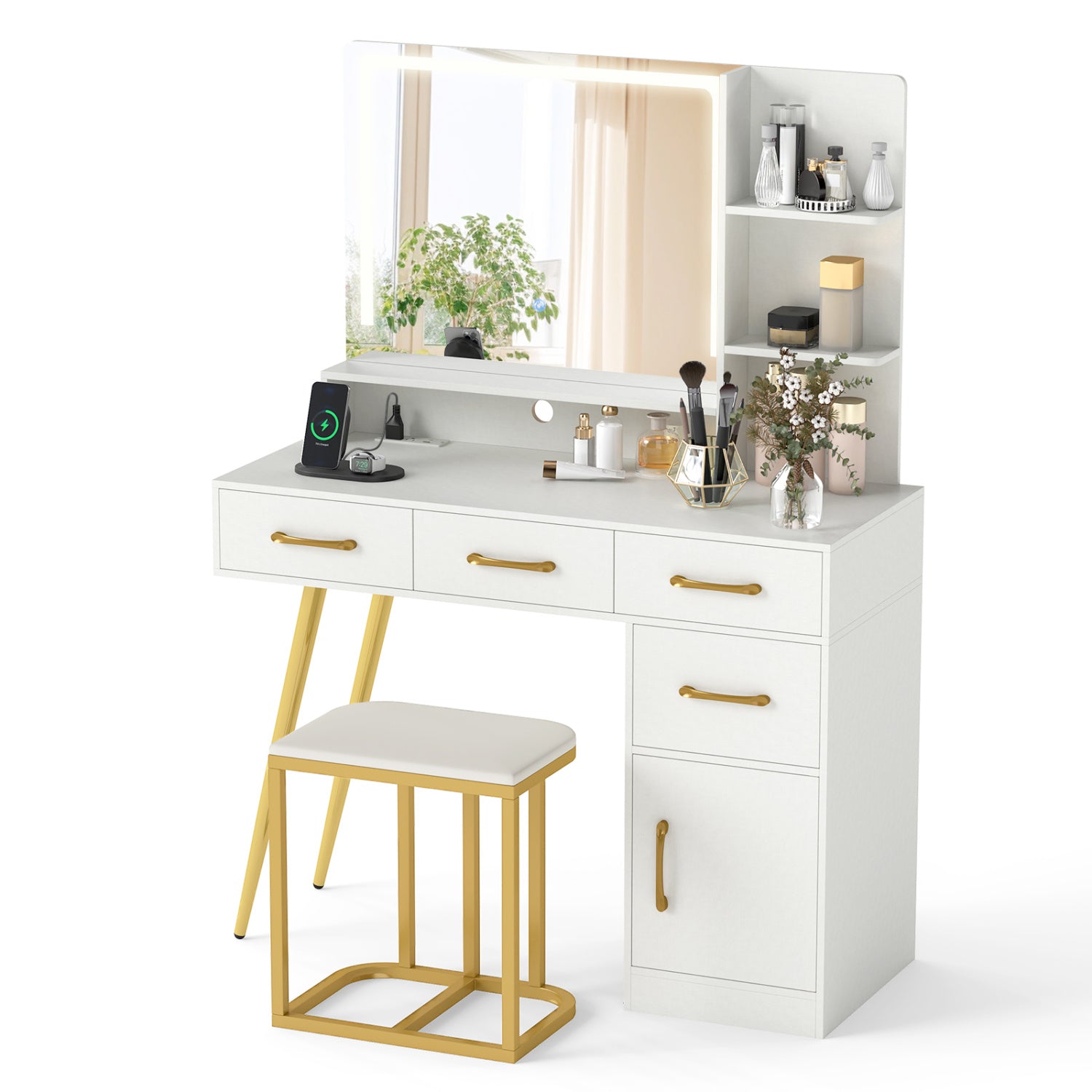 Vanity Set With Mirror, Lights, Adjustable Brightness, White Makeup Vanities at Gallery Canada