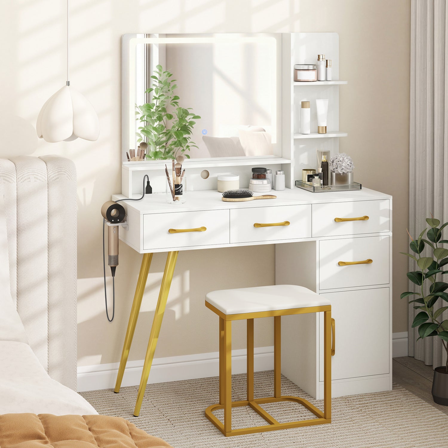 Vanity Set With Mirror, Lights, Adjustable Brightness, White Makeup Vanities at Gallery Canada