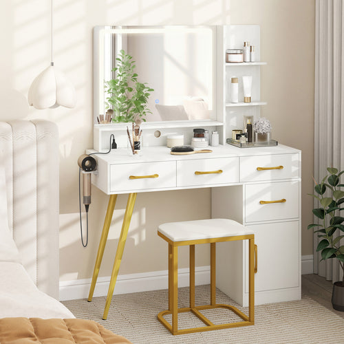 Vanity Set With Mirror, Lights, Adjustable Brightness, White