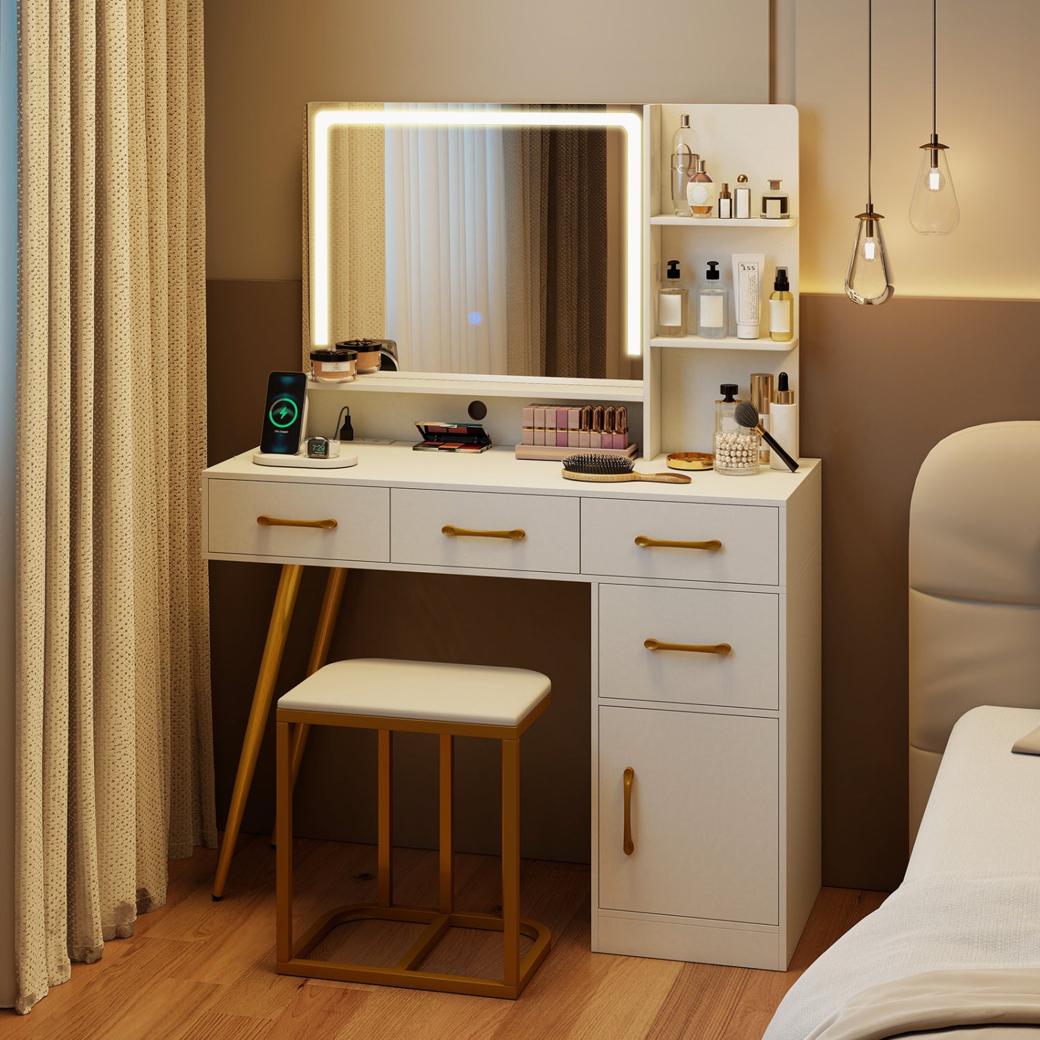 Vanity Set With Mirror, Lights, Adjustable Brightness, White Makeup Vanities at Gallery Canada