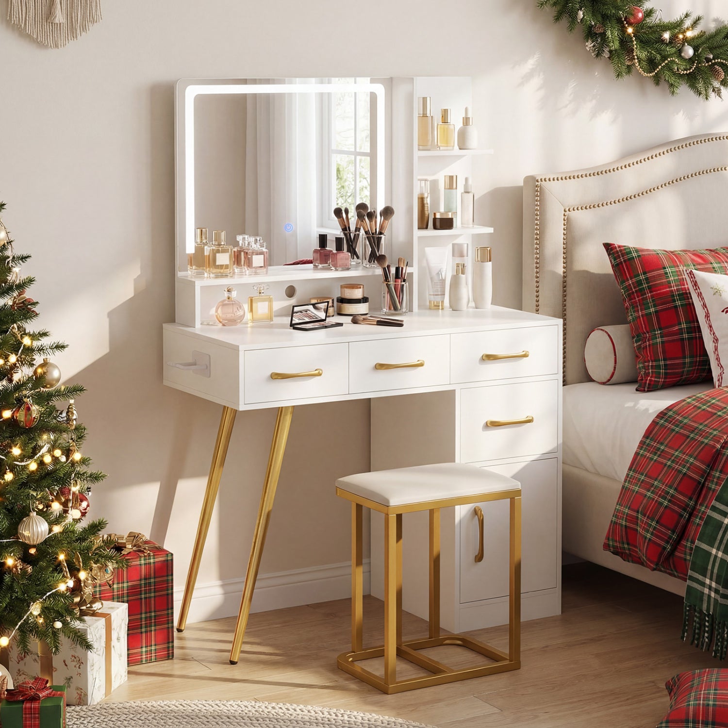 Vanity Set With Mirror, Lights, Adjustable Brightness, White Makeup Vanities at Gallery Canada