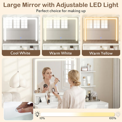 Vanity Set With Mirror, Lights, Adjustable Brightness, White Makeup Vanities at Gallery Canada