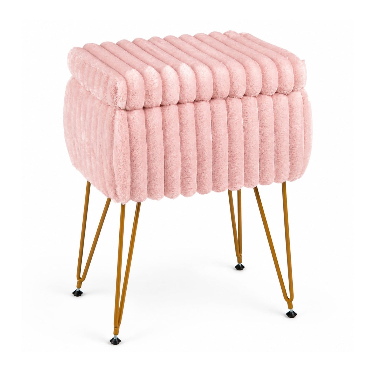 Tabouret de coiffure avec rangement, pouf en fausse fourrure, rose