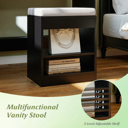 Vanity Table Set with Lighted Mirror and Cushion Stool, Black Makeup Vanities at Gallery Canada