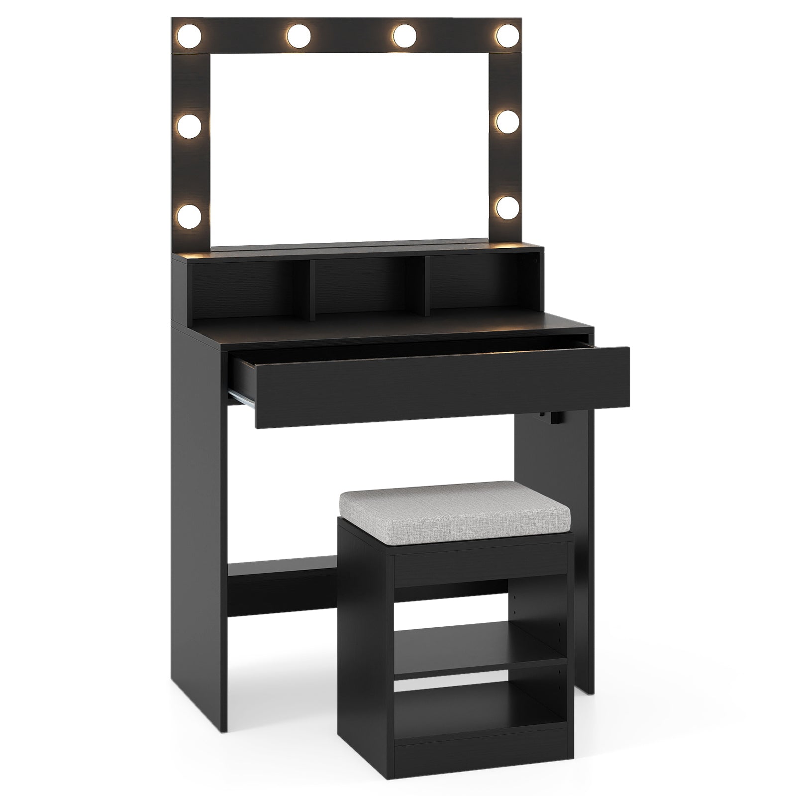 Vanity Table Set With Lighted Mirror, Cushion Stool, Black Makeup Vanities at Gallery Canada