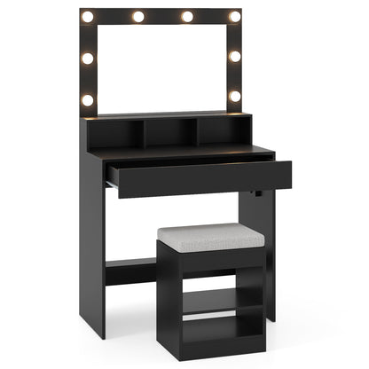Vanity Table Set With Lighted Mirror, Cushion Stool, Black Makeup Vanities at Gallery Canada
