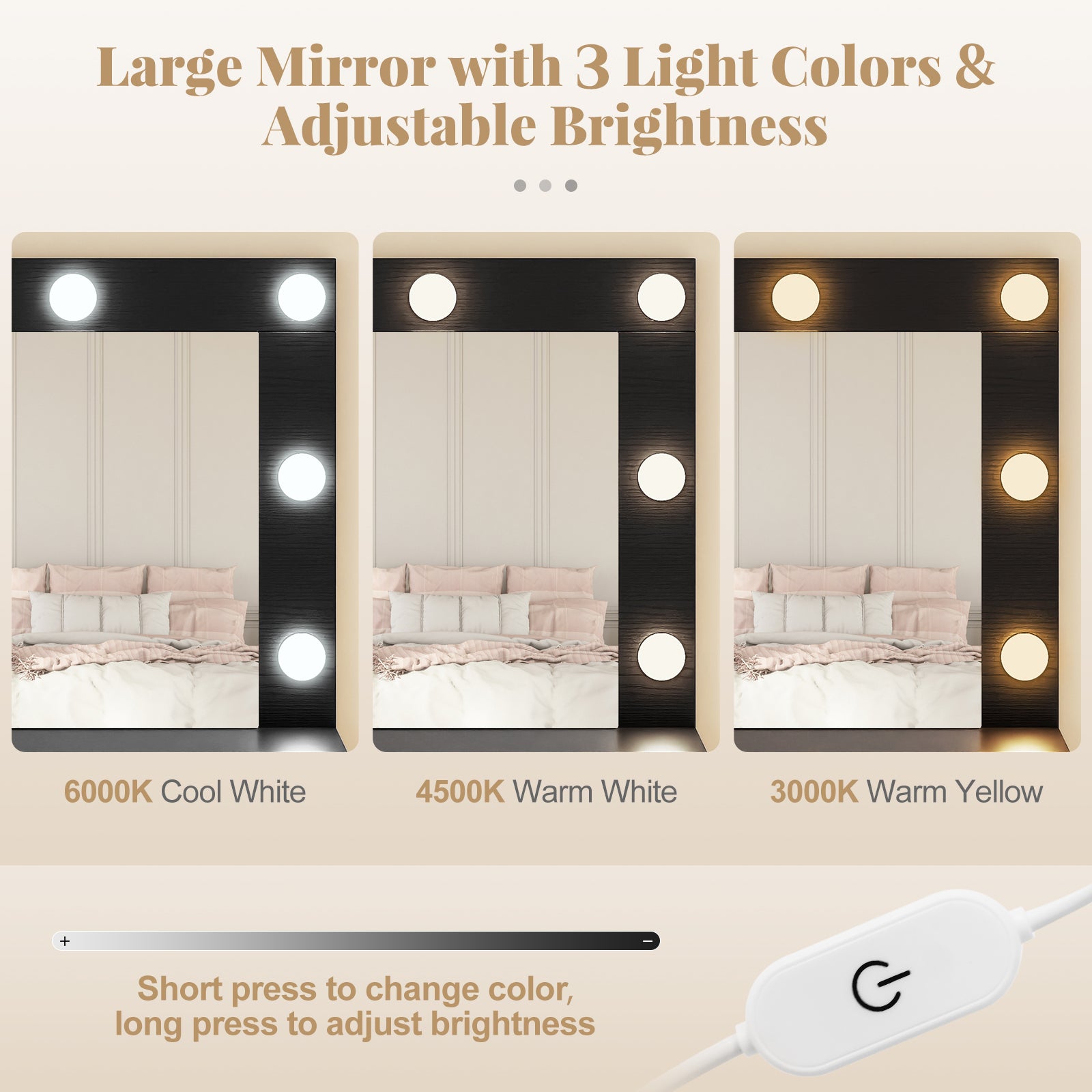 Vanity Table Set With Lighted Mirror, Cushion Stool, Black Makeup Vanities at Gallery Canada