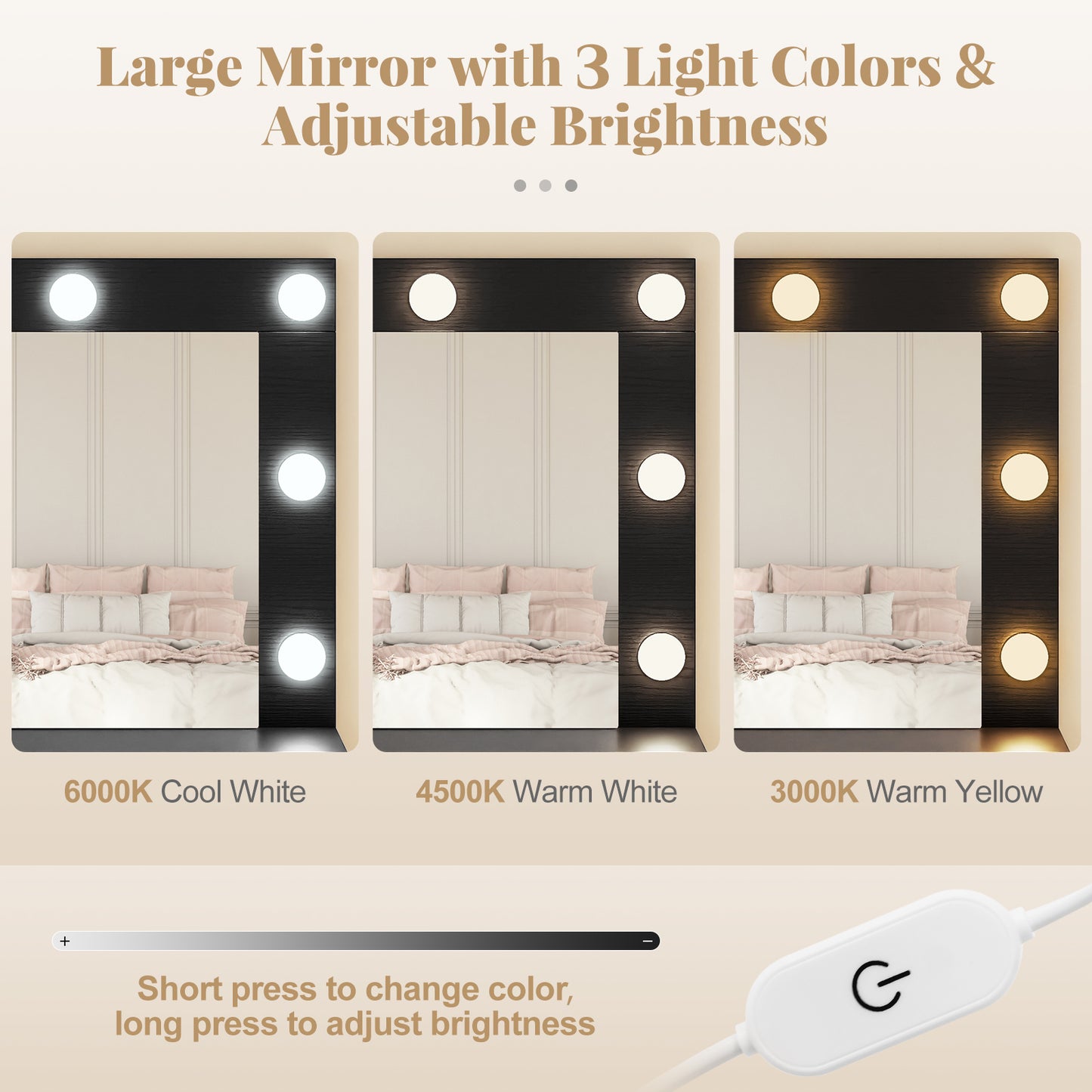 Vanity Table Set With Lighted Mirror, Cushion Stool, Black Makeup Vanities at Gallery Canada