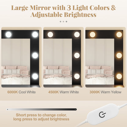 Vanity Table Set With Lighted Mirror, Cushion Stool, Black Makeup Vanities at Gallery Canada