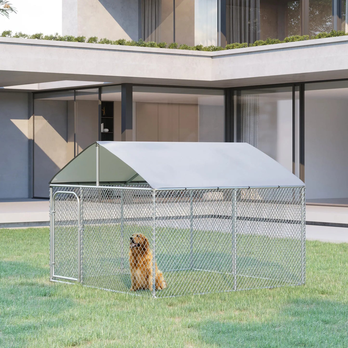 Outdoor Dog Kennel With Roof, Waterproof UV-Resistant Cover, Secure Lock, 7.5' x 7.5' x 5.7' Houses, Kennels & Pens at Gallery Canada