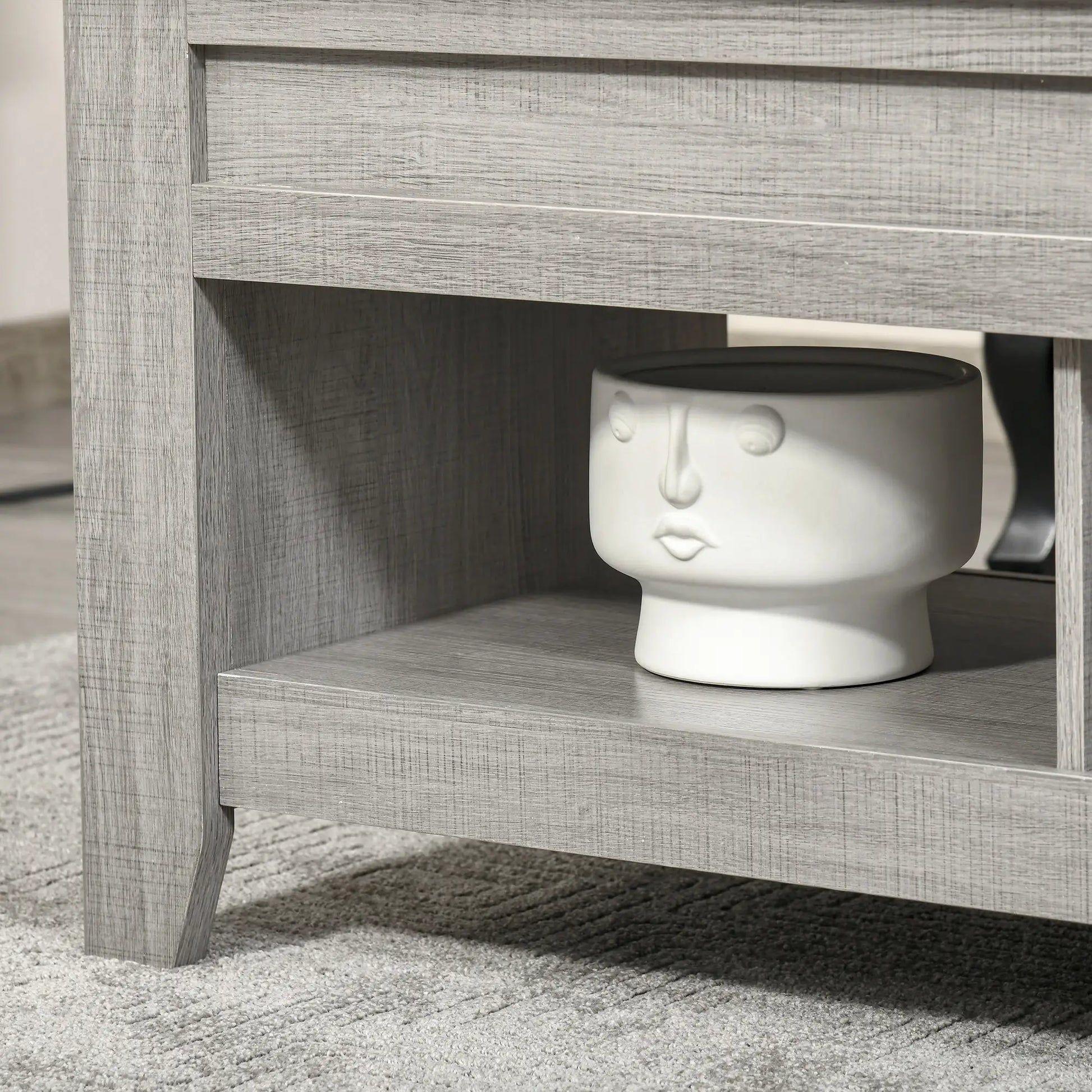 Lift Top Coffee Table, Hidden Storage, Open Shelves, Light Grey Coffee Tables at Gallery Canada