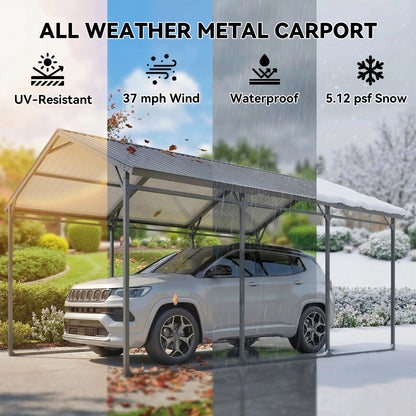 10 x 15ft Metal Carport, Heavy-Duty Canopy With Reinforced Steel Frame Car Shelters at Gallery Canada