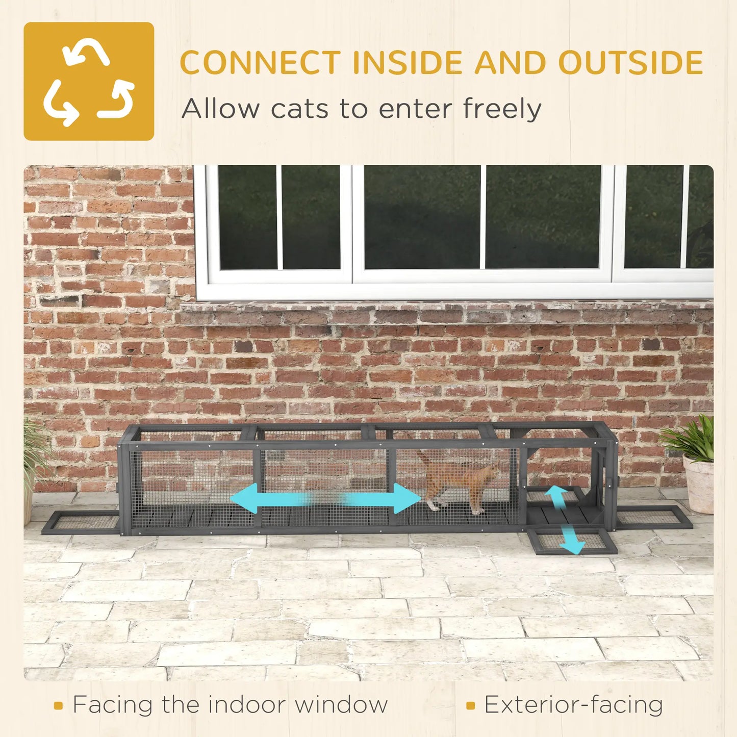 79" Long Cat Tunnel, L-Shape Extendable Design, Indoor Outdoor, Lead Grey Outdoor Cat Enclosures at Gallery Canada