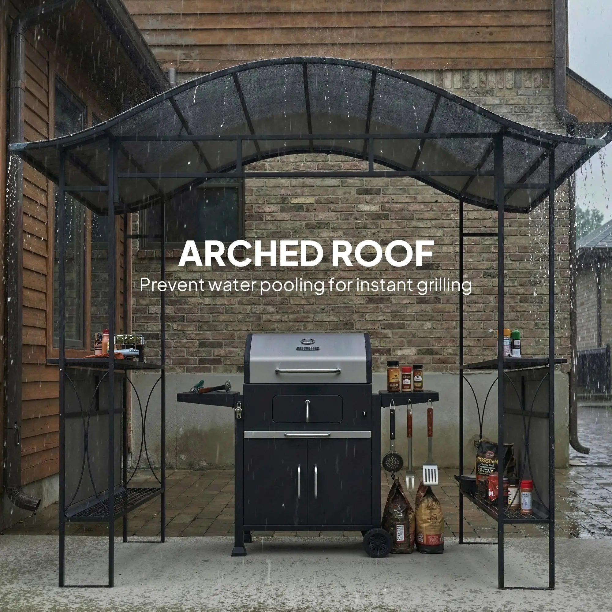 8' x 5' Grill Gazebo Canopy, Outdoor BBQ Shelter, Dark Grey BBQ Grill Gazebos at Gallery Canada