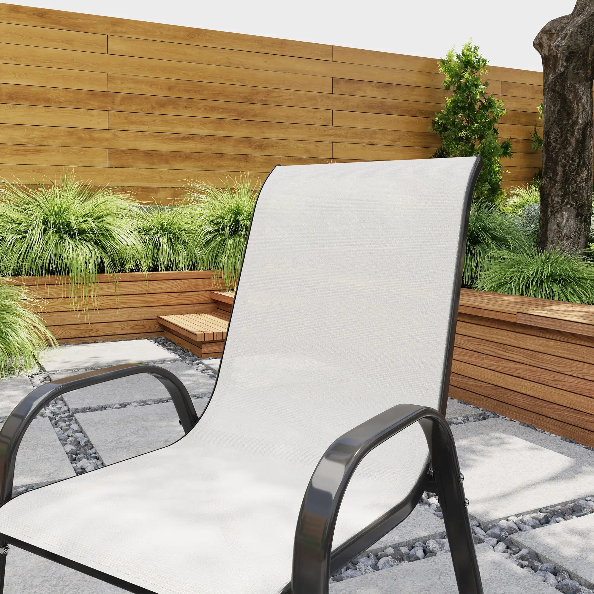 Set of 2 Outdoor Dining Chairs, Stackable, High Back, Light Grey Patio Chairs at Gallery Canada