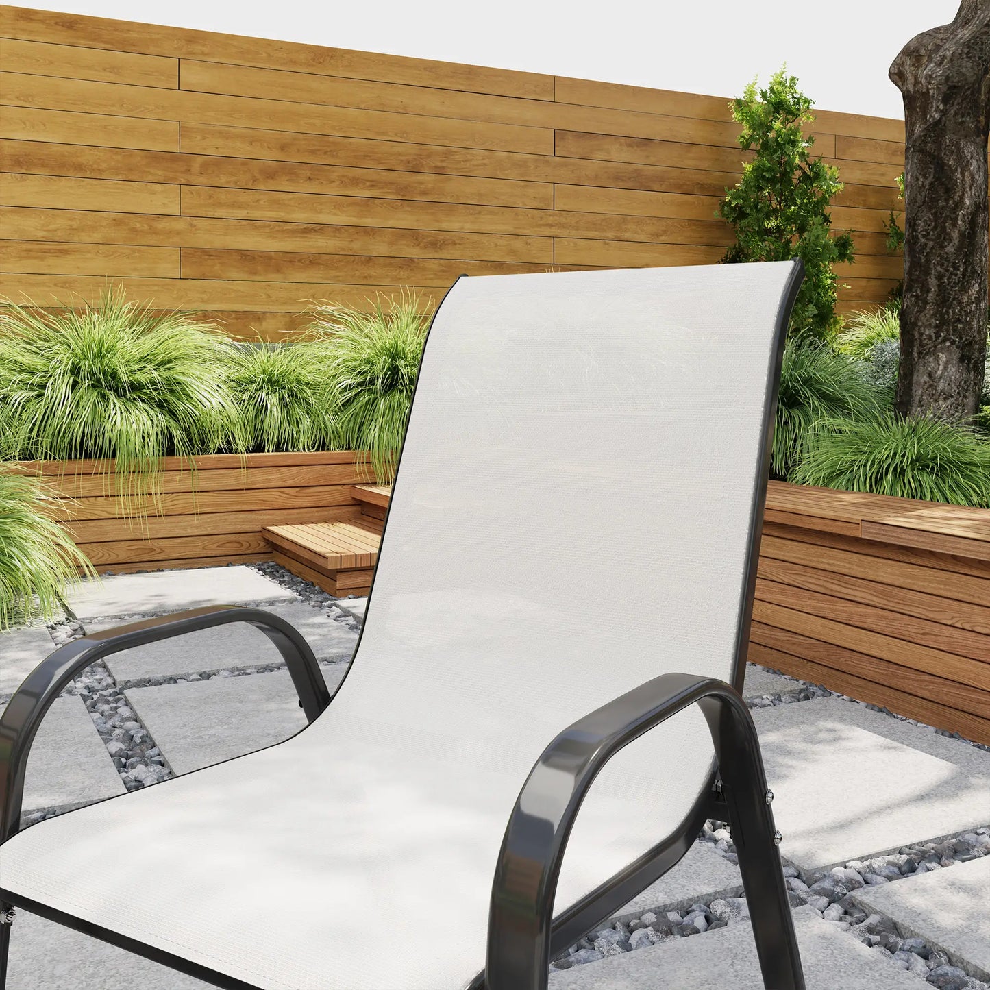 Set of 2 Outdoor Dining Chairs, Stackable, High Back, Light Grey Patio Chairs at Gallery Canada