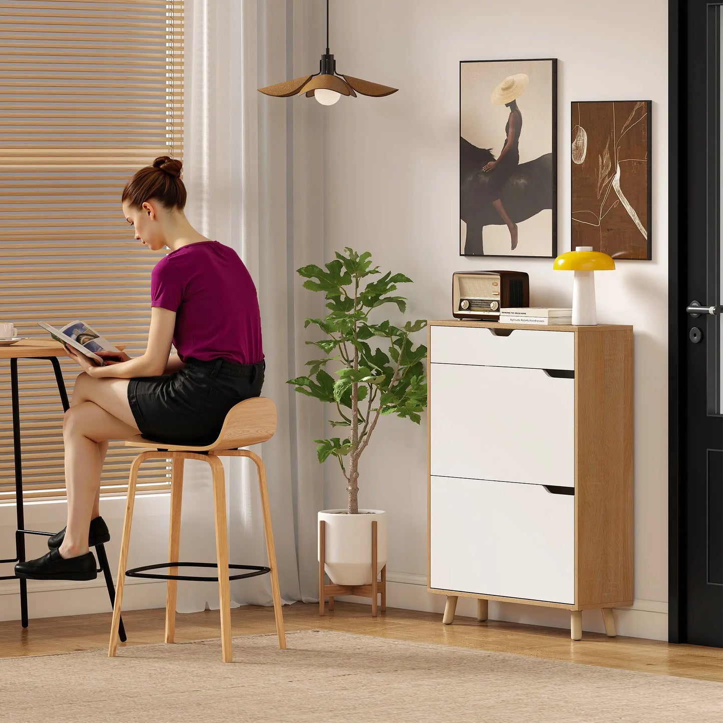 Narrow Shoe Cabinet, 2 Flip Drawers, Adjustable Shelves, White Shoe Storage Cabinets & Racks at Gallery Canada