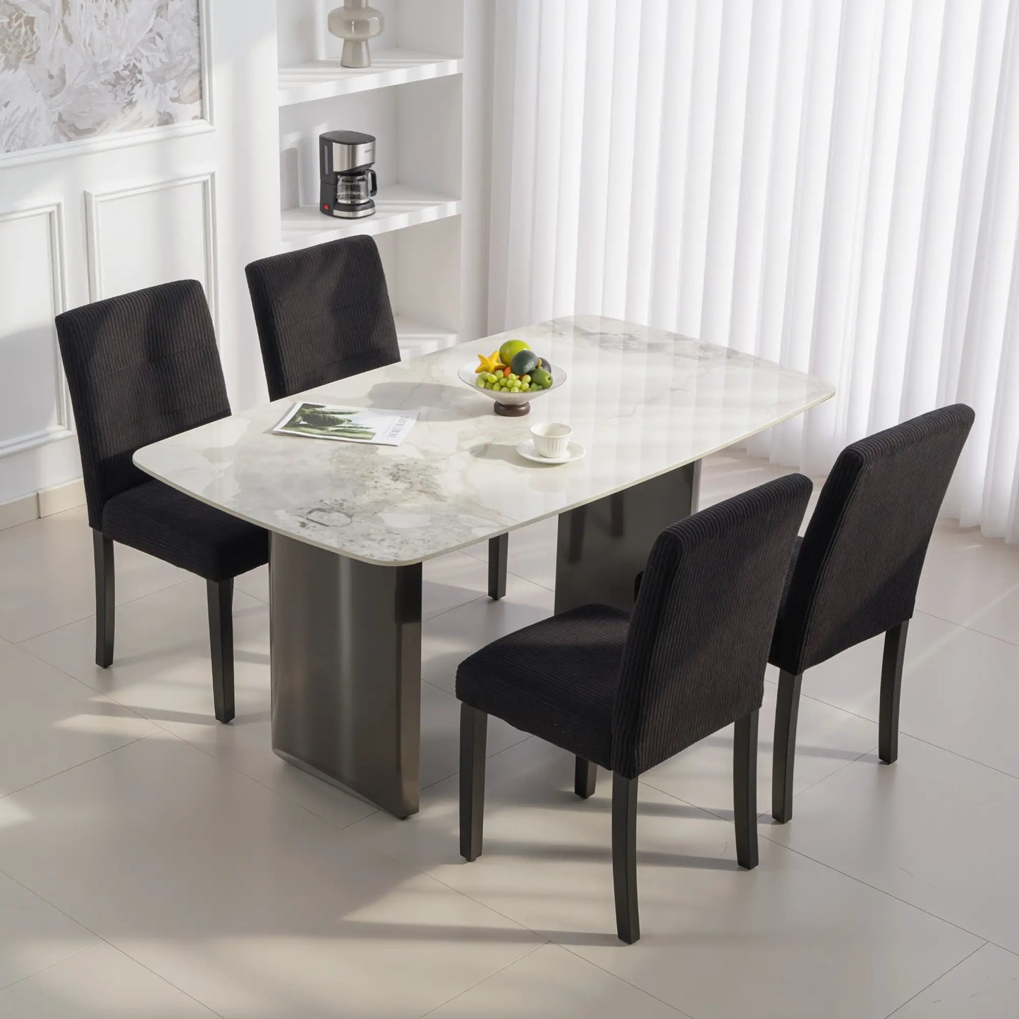 Modern Dining Chairs Set Of 4, Rubberwood Legs, Padded Seat, Black