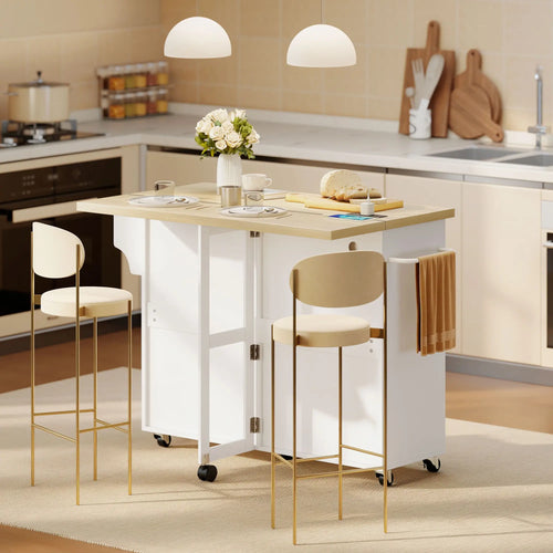Rolling Kitchen Cart With Charging Station, Drop Leaf, Drawers