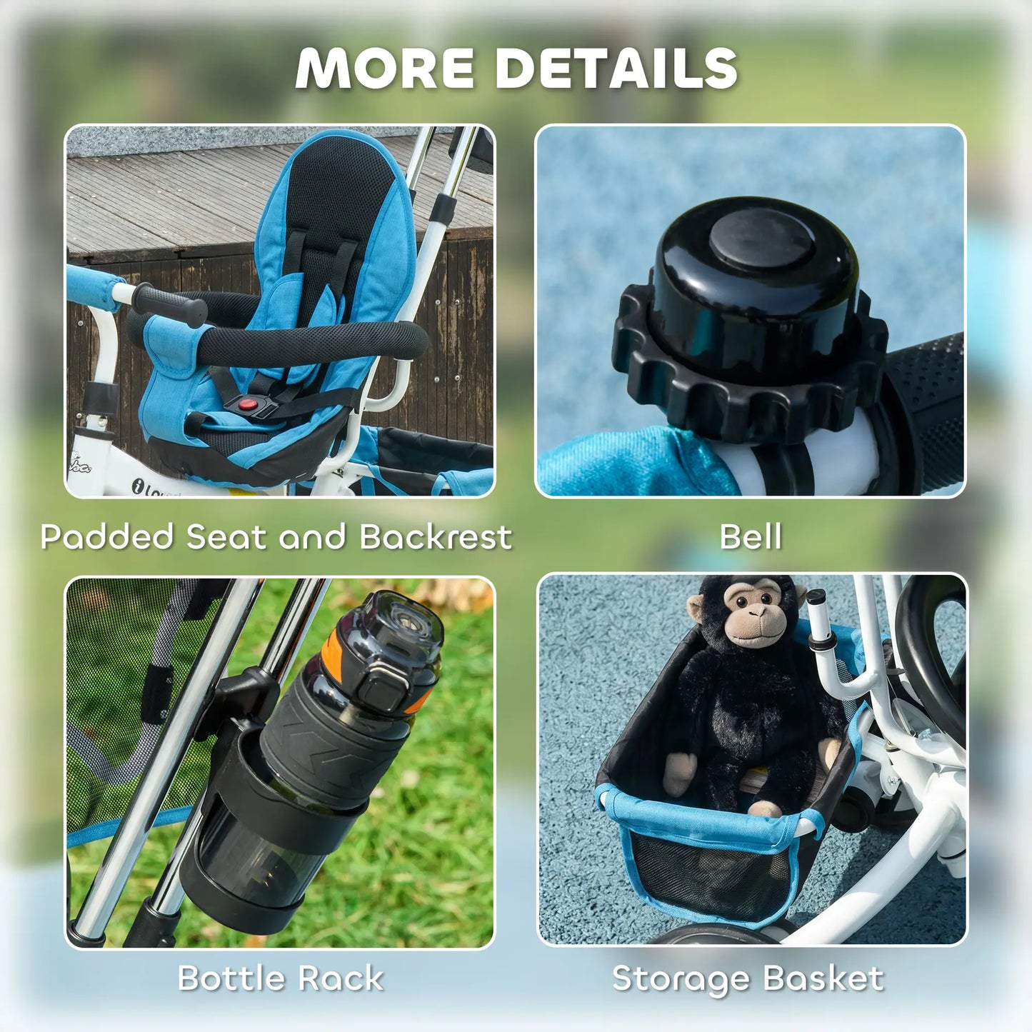 6 in 1 Toddler Tricycle Stroller, Basket, Canopy, 5-Point Harness, 12-60 Months, Blue Tricycles for Kids at Gallery Canada