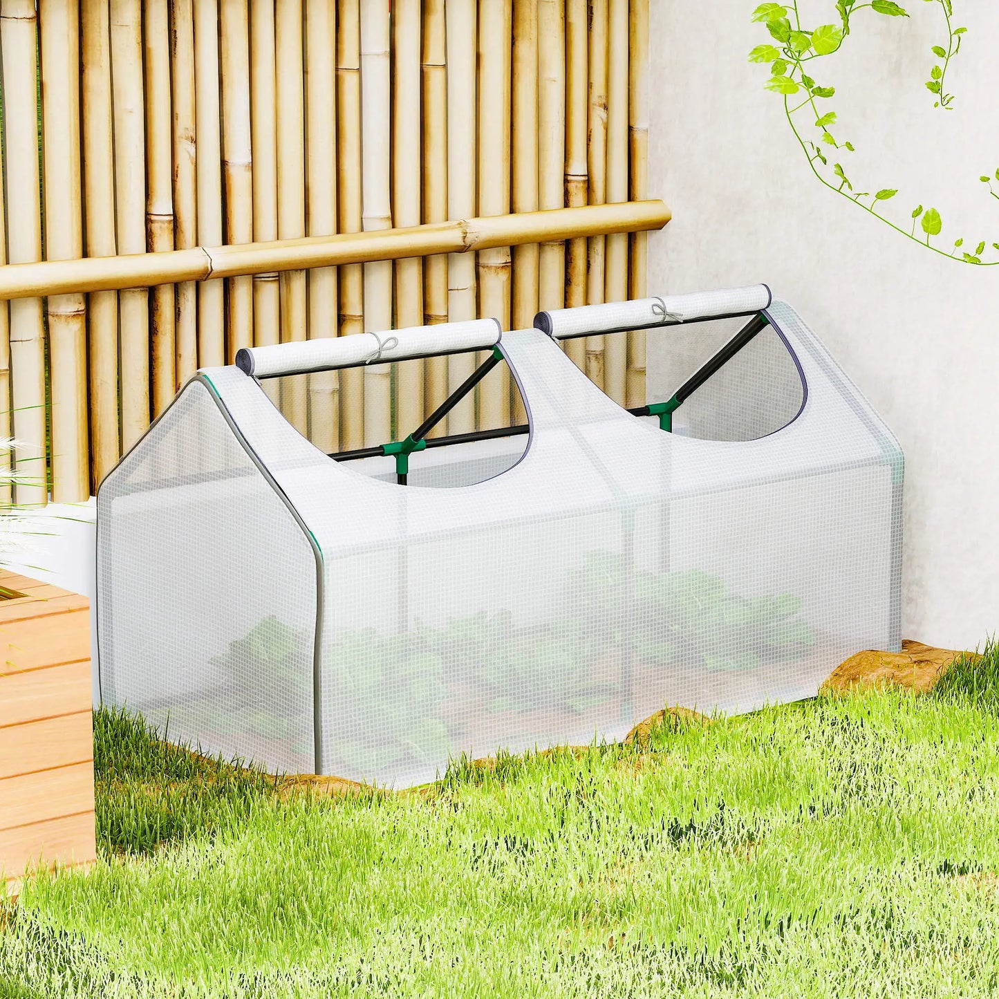Mini Tunnel Greenhouse, 47" x 24" x 24", Steel Frame PE Cover, White Mini Greenhouses at Gallery Canada