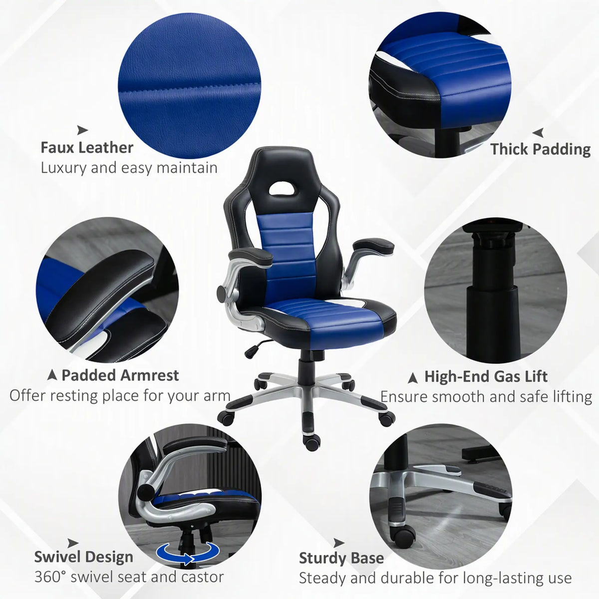 Racing Gaming Chair, PU Leather, Adjustable Height, Flip Up Armrest, Blue Video Game Chairs at Gallery Canada