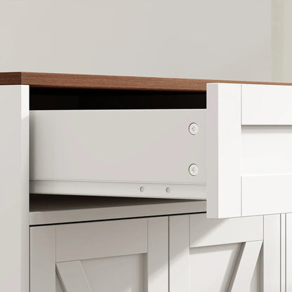 71" Sideboard Buffet Cabinet, Coffee Bar, 2 Drawers, 6 Barn Doors, White