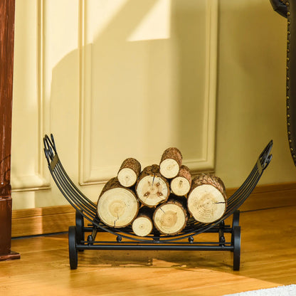 23" Curved Firewood Log Rack, Scroll Design, Indoor Outdoor, Black Firewood Racks at Gallery Canada