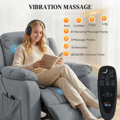 Massage Recliner Chair, Quiet Brushless Motor, Pet-Friendly Fabric, 2 Memory Positions, Grey Single Sofas at Gallery Canada