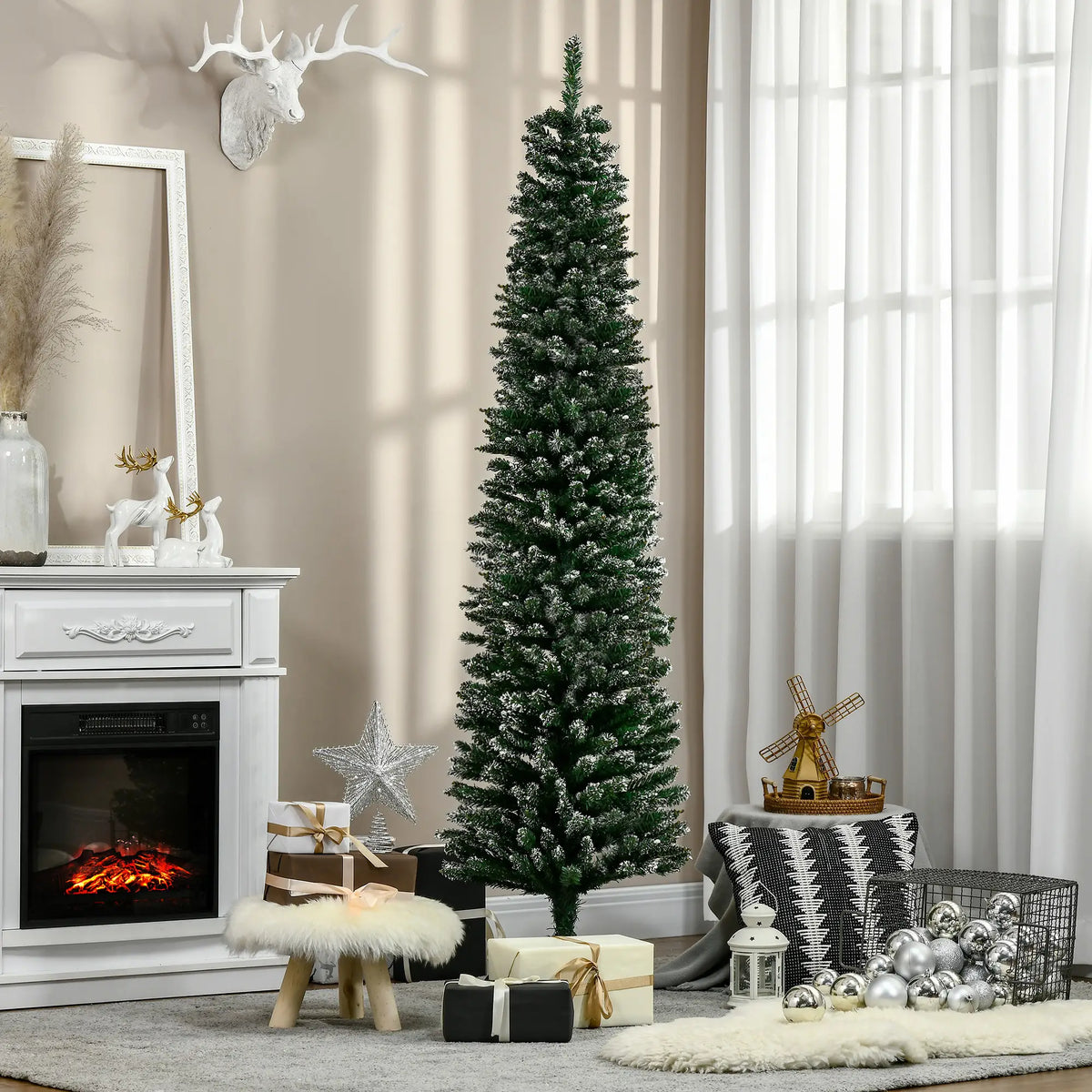 6FT Artificial Snow Dipped Christmas Tree, Foldable Stand, Green Artificial Christmas Trees at Gallery Canada