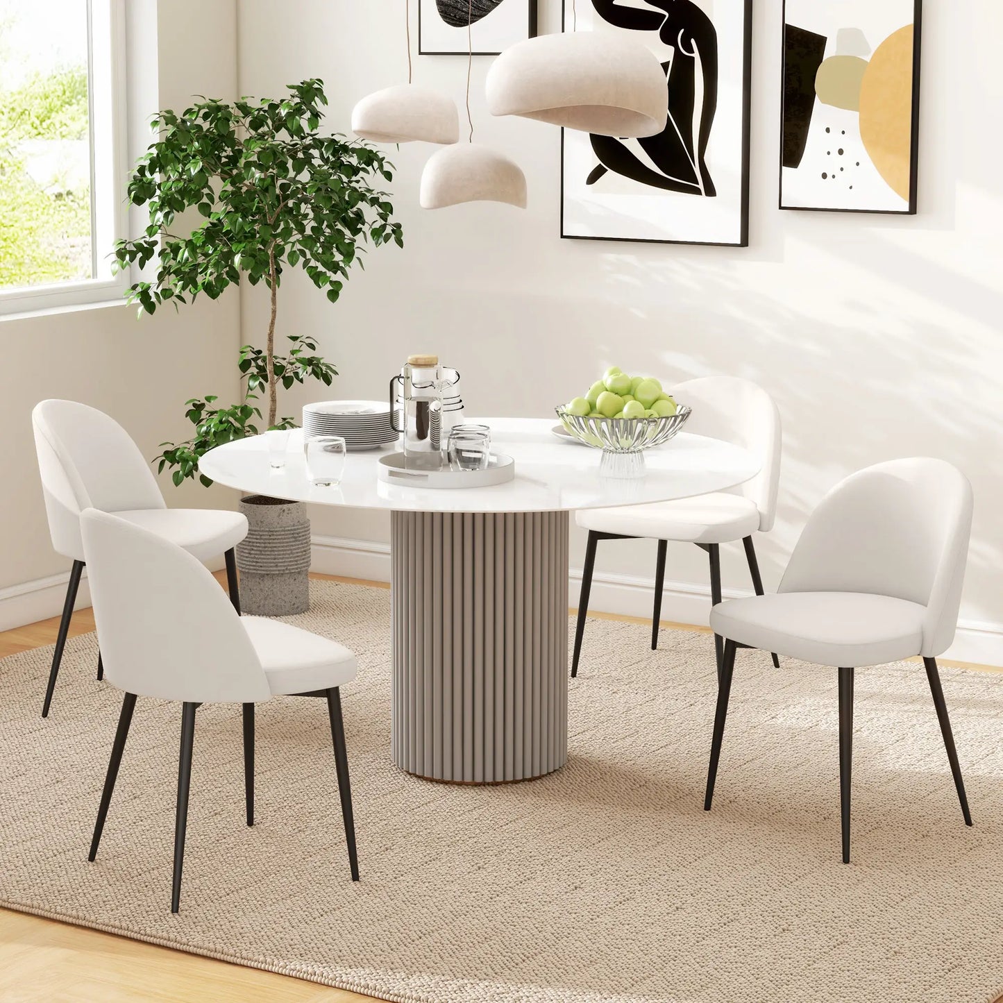 Set of 2 Mid-Back Dining Chairs, Velvet Upholstery, Cream White Dining Chairs at Gallery Canada