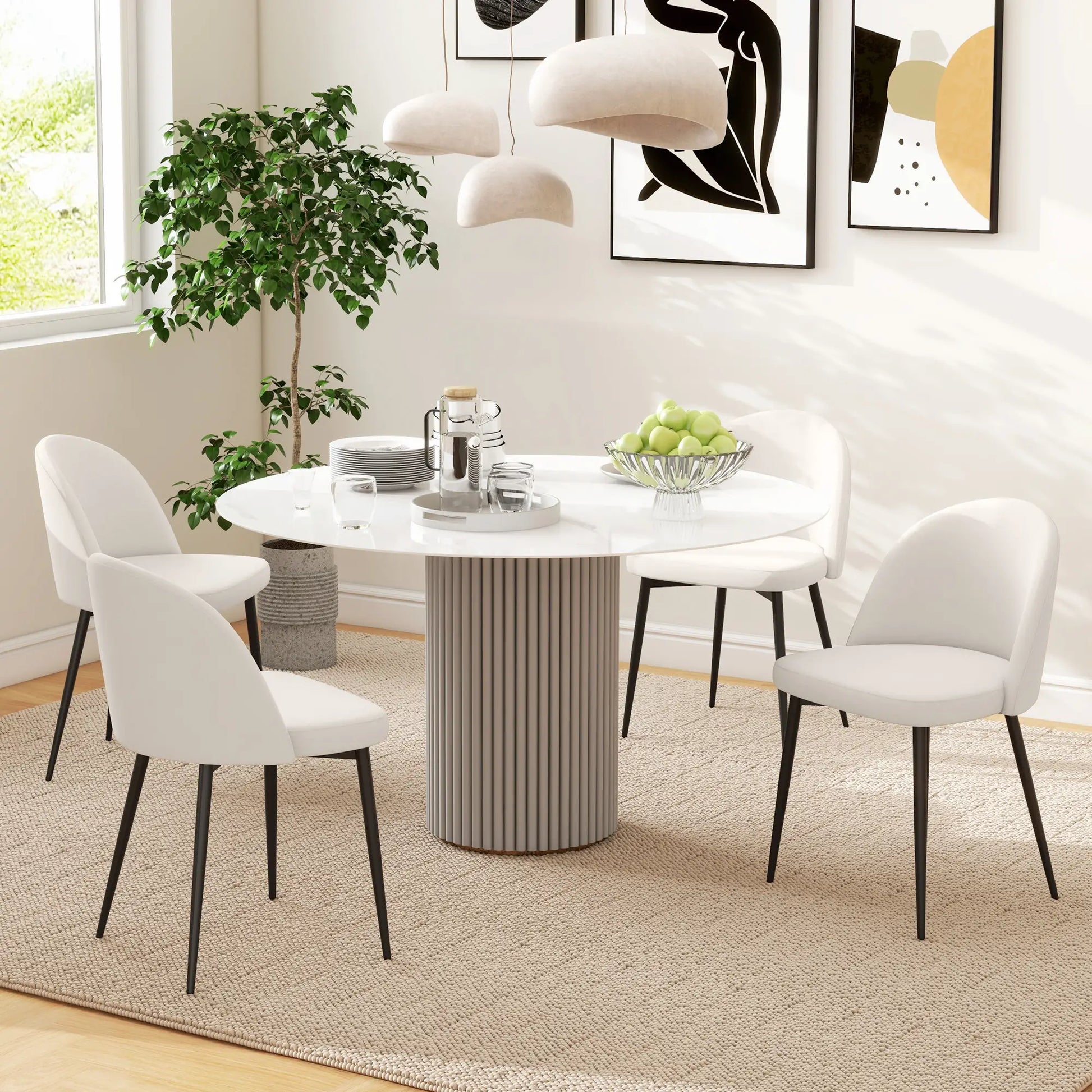 Set of 2 Mid-Back Dining Chairs, Velvet Upholstery, Cream White Dining Chairs at Gallery Canada