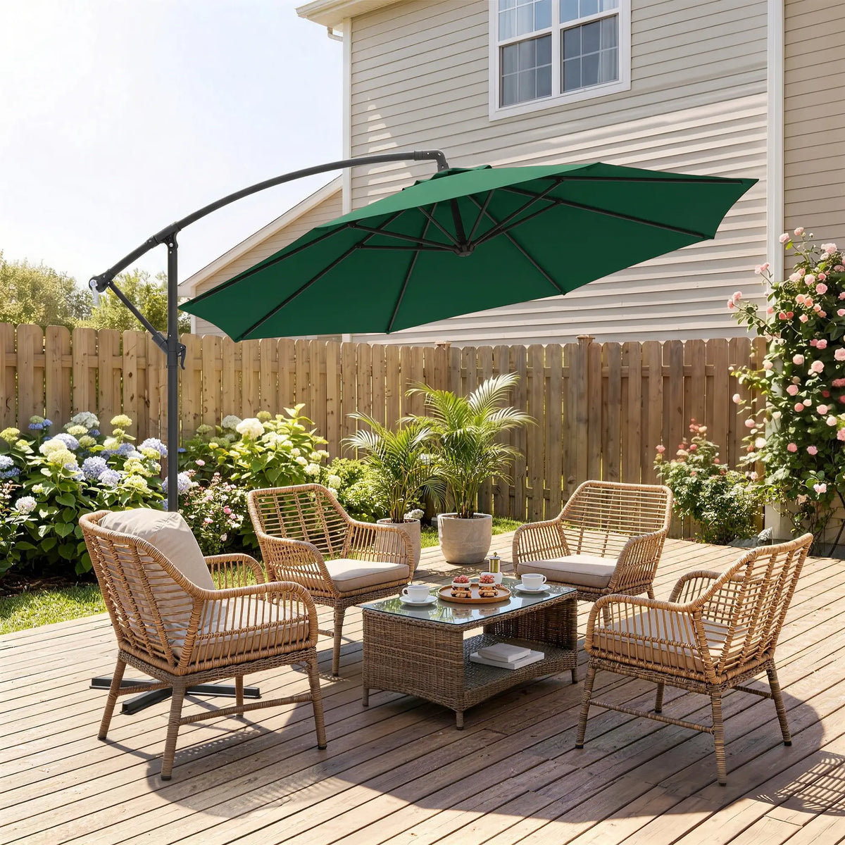 10' Deluxe Patio Umbrella, Offset Sunshade with Crank, Dark Green Cantilever Umbrellas at Gallery Canada