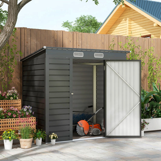 6 x 4FT Galvanized Garden Storage Shed, Metal Outdoor Shed with 2 Vents, Grey - Gallery Canada