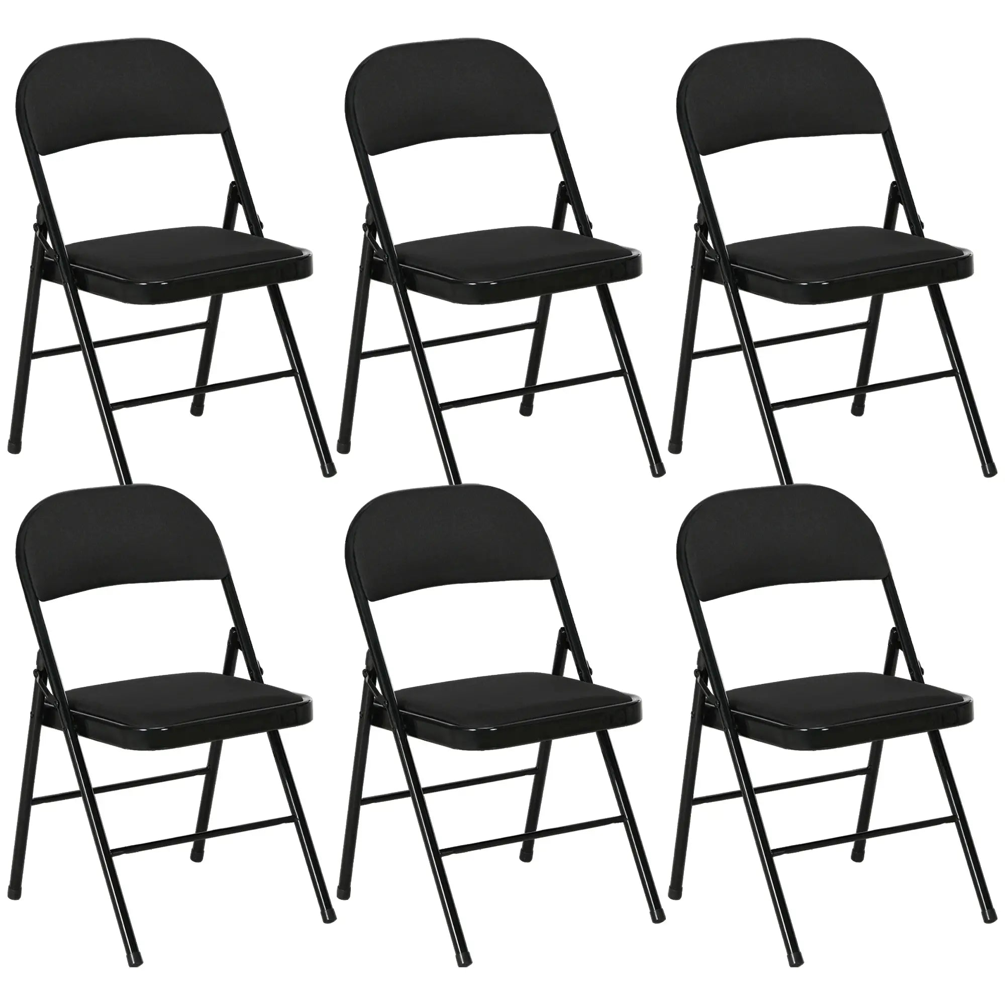 Set of 6 Metal Foldable Chairs, Linen Padded with Cushion Seat, Black Dining Chairs Black at Gallery Canada