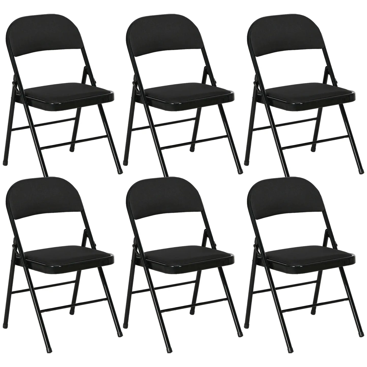 Set of 6 Metal Foldable Chairs, Linen Padded with Cushion Seat, Black Dining Chairs Black at Gallery Canada