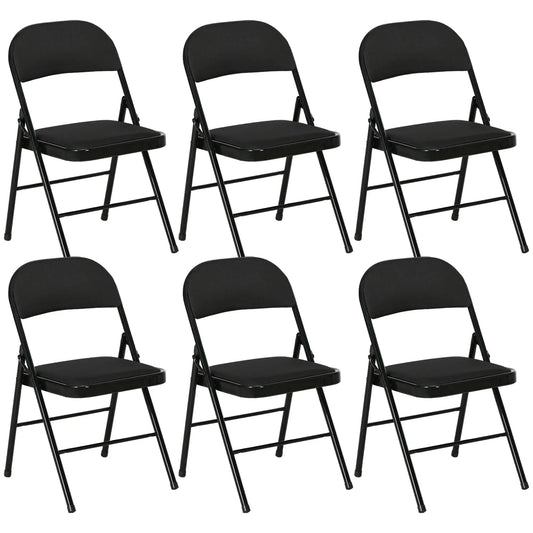 Set of 6 Metal Foldable Chairs, Linen Padded with Cushion Seat, Black Dining Chairs Black at Gallery Canada