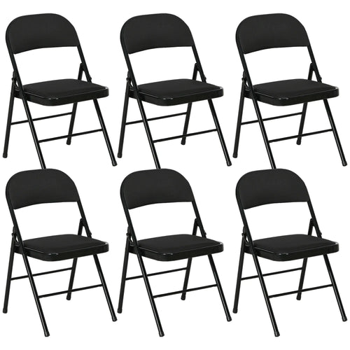Set of 6 Metal Foldable Chairs, Linen Padded with Cushion Seat, Black