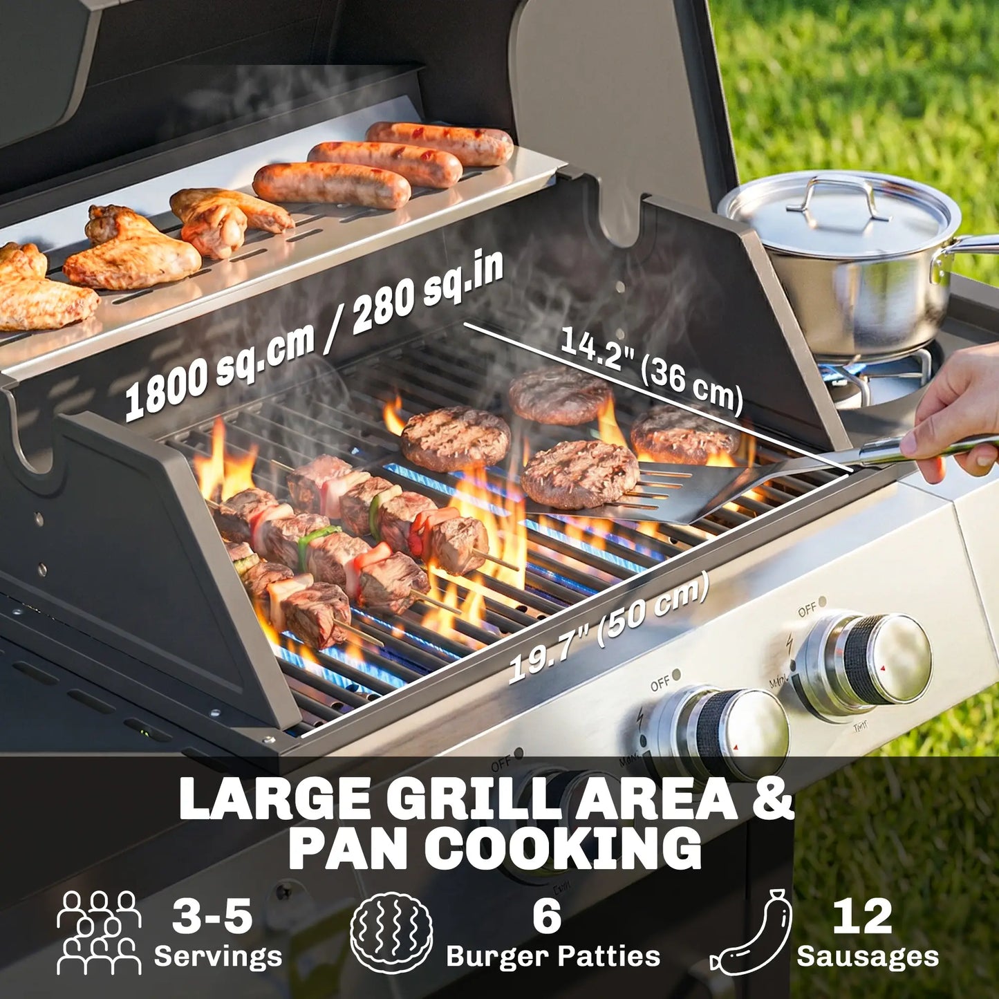 3 Burner Propane Gas Grill, 36,000 BTU, Cast Iron Grates, Wheels, Warming Rack Propane Gas Grills at Gallery Canada