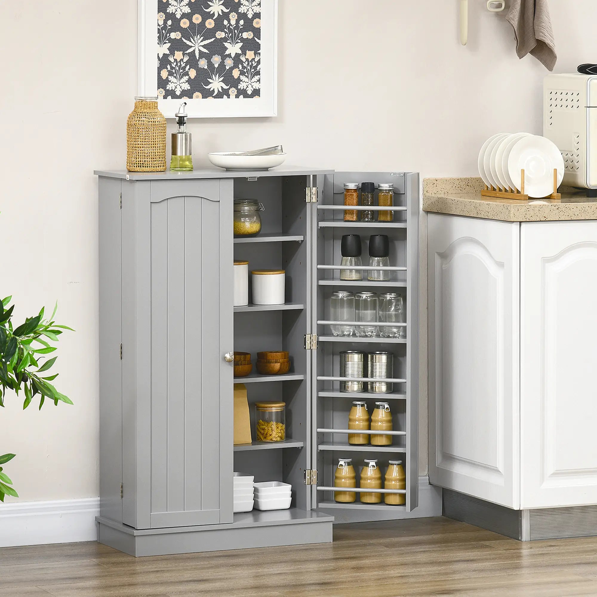 41 Storage Cabinet, 2-Door Kitchen Pantry, 5-Tier Shelving, Grey Kitchen Pantry Cabinets at Gallery Canada