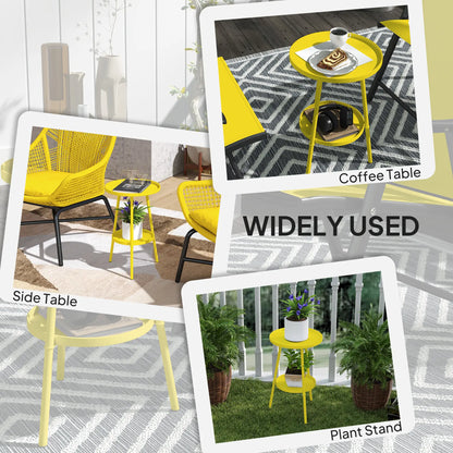 Round Garden Table, 2-Tier Small Side Table, Metal Patio Table, Yellow Patio Side Tables at Gallery Canada