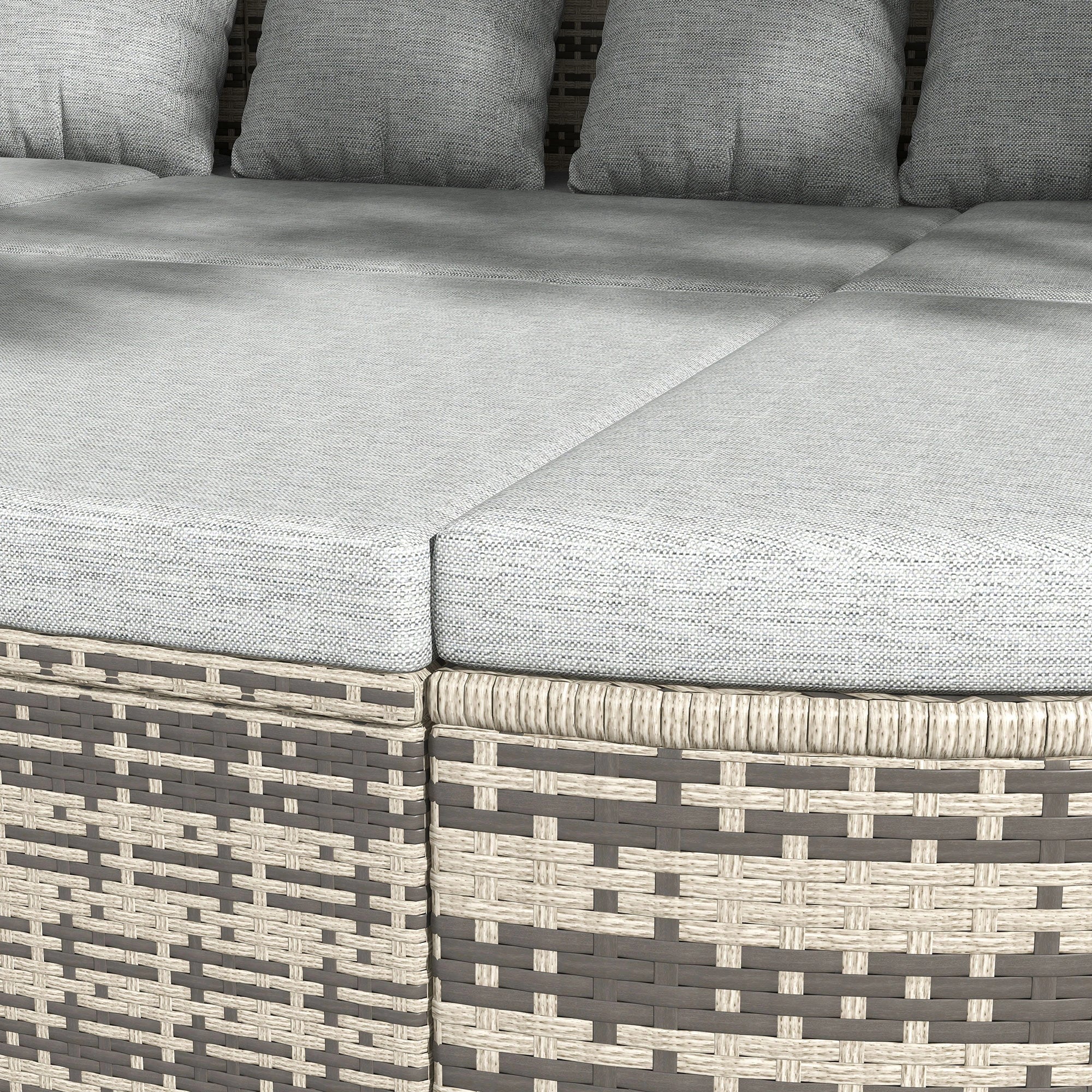 4-Piece PE Wicker Round Daybed, Outdoor Rattan Lounge Set, Light Grey Daybeds at Gallery Canada