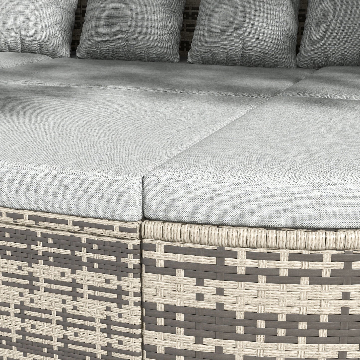 4-Piece PE Wicker Round Daybed, Outdoor Rattan Lounge Set, Light Grey Daybeds at Gallery Canada