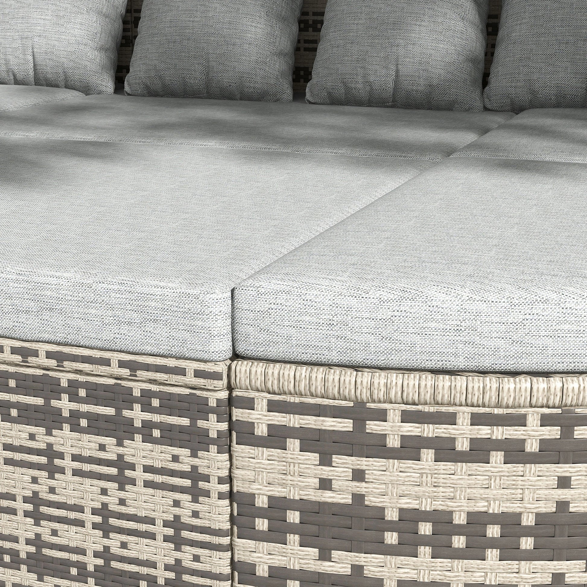 4-Piece PE Wicker Round Daybed, Outdoor Rattan Lounge Set, Light Grey Daybeds at Gallery Canada