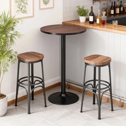 Round Bar Table 42 Inch, Industrial Bistro Table, Metal Base, Elm Wood Top Bar Tables & Dining Tables Brown, Black at Gallery Canada