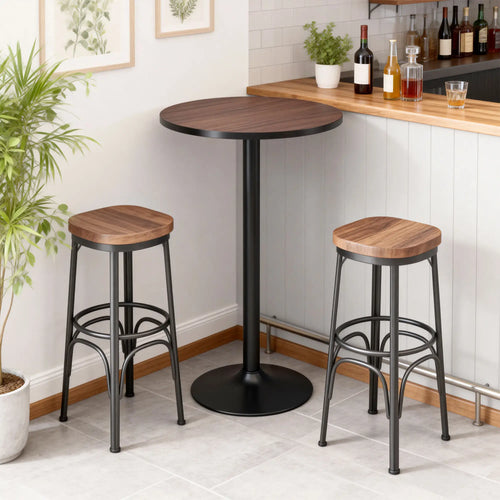 Round Bar Table 42 Inch, Industrial Bistro Table, Metal Base, Elm Wood Top