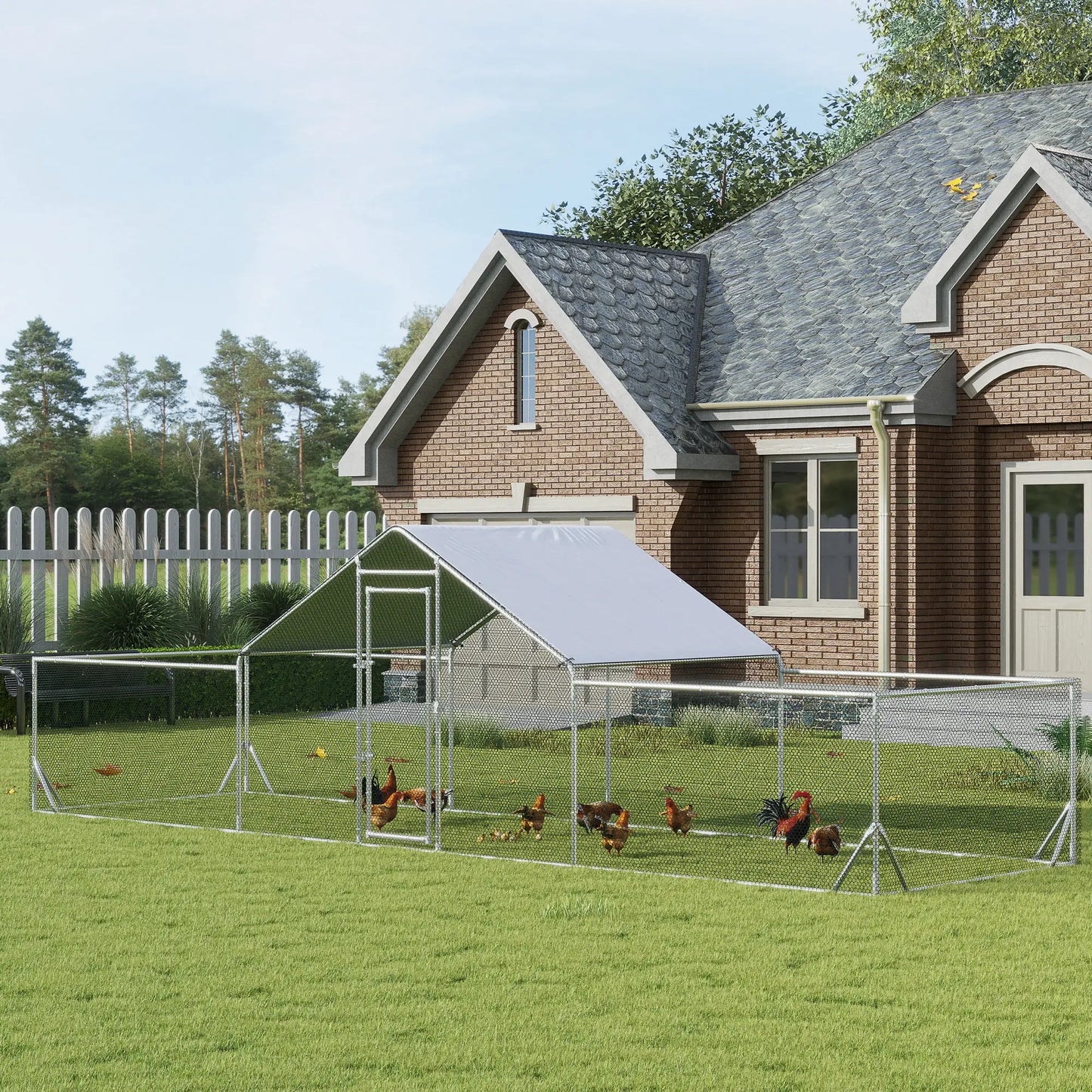 23' x 6.6' Metal Chicken Coop, Waterproof Anti-UV Cover, Spire Roof, Door, for 12-14 Chickens, Ducks, Rabbits, Sliver Chicken Coops at Gallery Canada